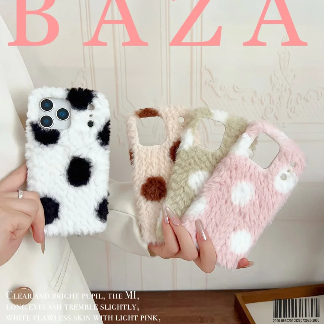 

Polka Dots Plush Fur Case For iPhone 17 Pro Max Air Cute Fresh Circular Dots Furry Warm Soft Shockproof Cover Shell