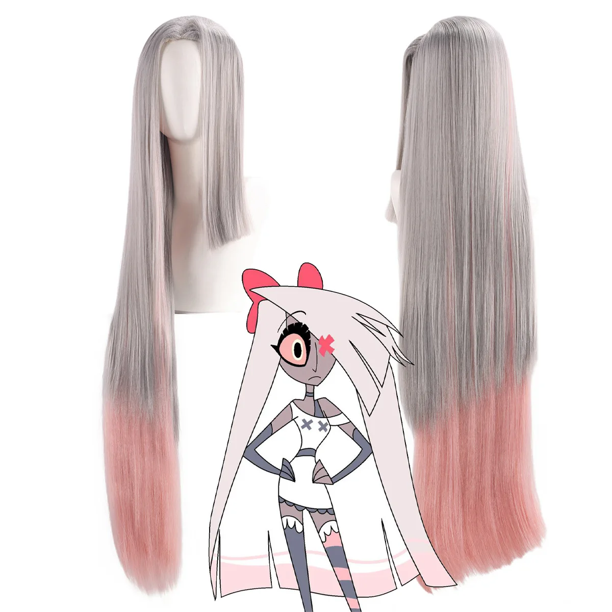 

Hazbin Vaggie Cosplay Wig Silver White Gradient Long Hair Anime Costume Party Wig for Adults