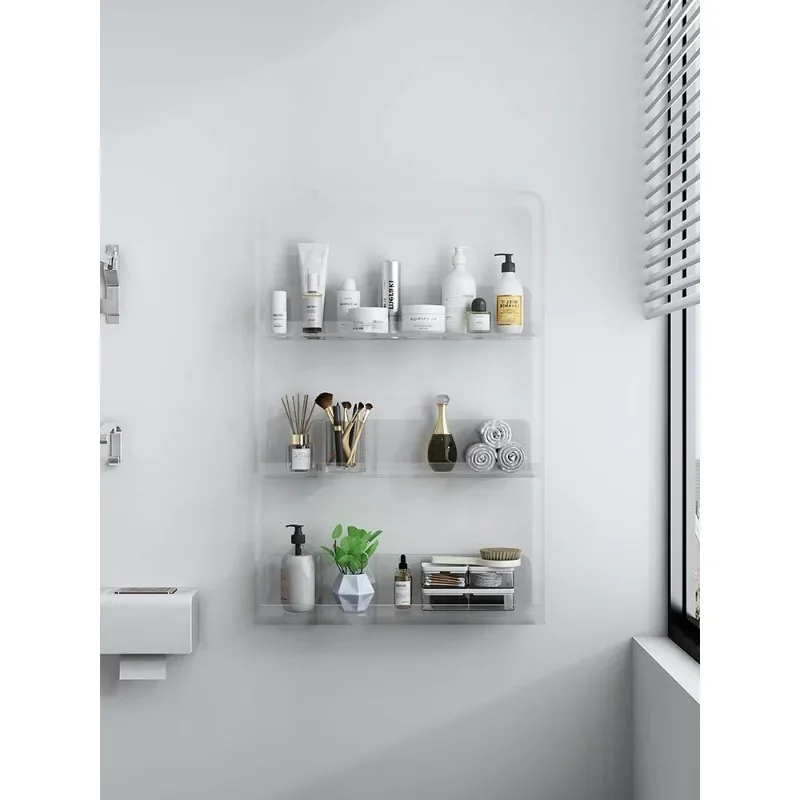 Non perforated transparent acrylic storage rack, bathroom washbasin, bathroom wall, multi-layer wall hanging rack