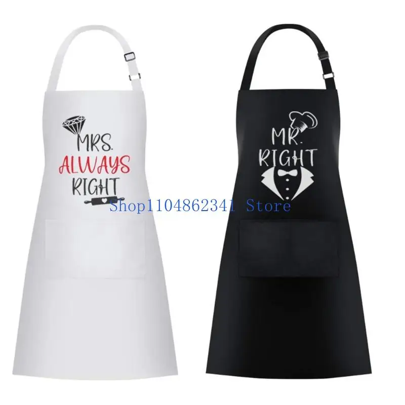 5asd MR & Mrs Design Parejas Delantales cocina Mezcla poliéster Lazos cintura ajustables Protección contra derrames