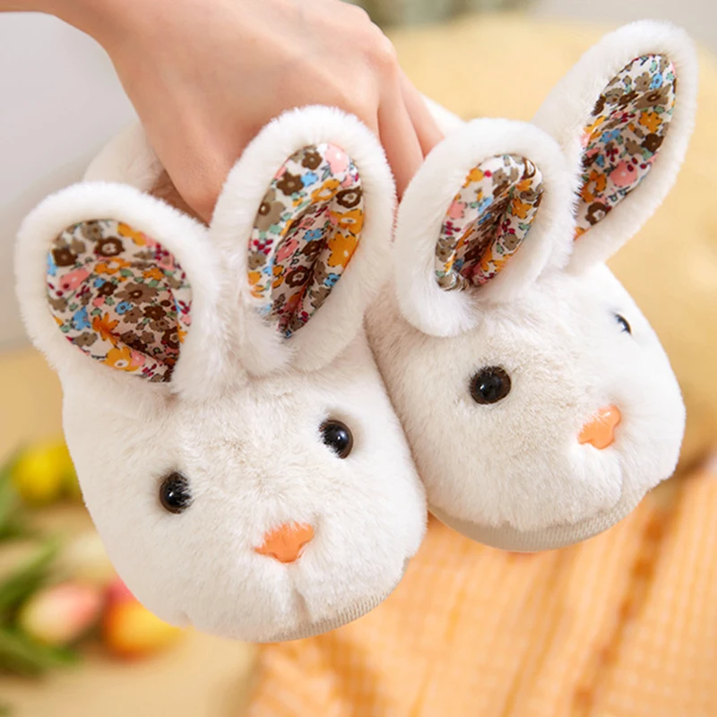 Pantoufles en peluche lapin pour enfants, chaussures d'intérieur pour la maison, pantoufles à fourrure mignonnes, chaussures chaudes pour enfants, bébé garçon et fille, hiver