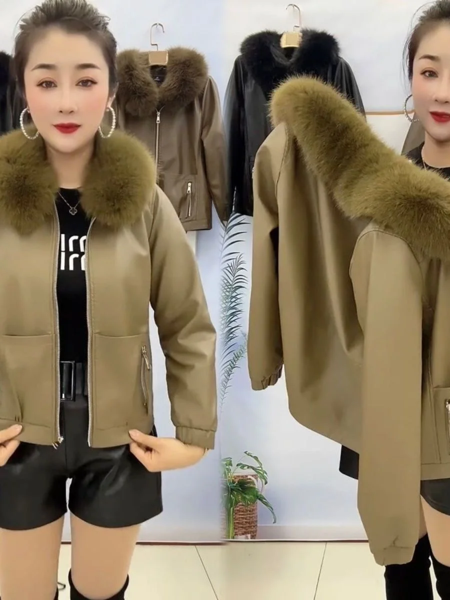 Amerikaanse Sle Faux Fur Kraag Zoete Cool Jaet Leren Jas Dames Winterkleding 2026 Nieuwe Thiened Losse Open Cardig...