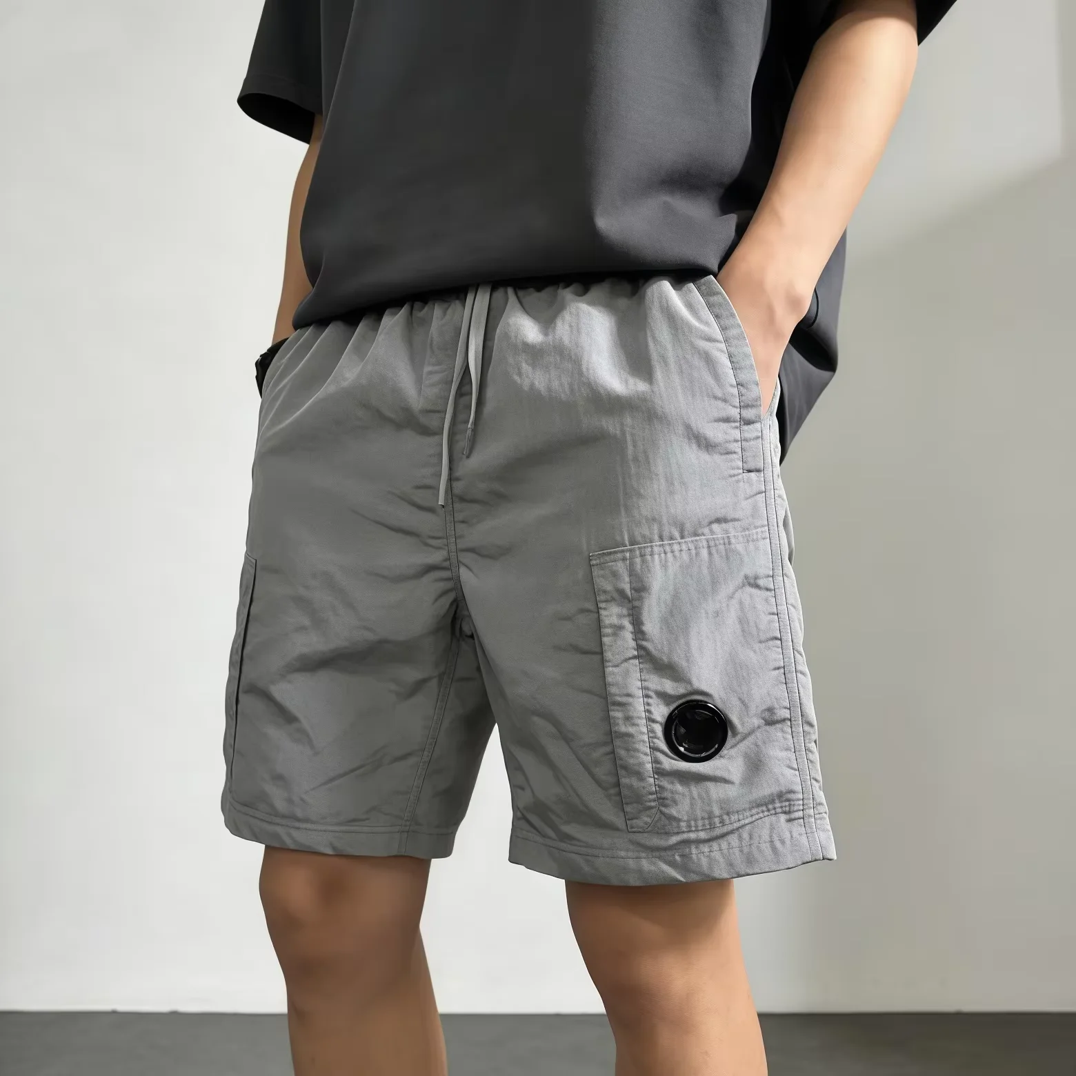 Y2K style men's casual pants, mirror detail drawstring street style, casual summer boyfriend-style short pants