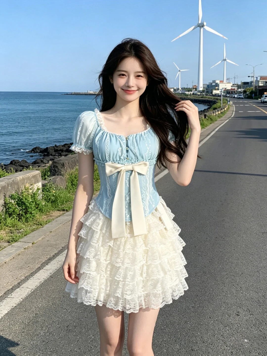 

Unique Cake Skirt Top Set Anti-Aging Fashionable Short Sleeve T-Shirt Mid-Waist Cotton Blend Summer Outfit for Young Women