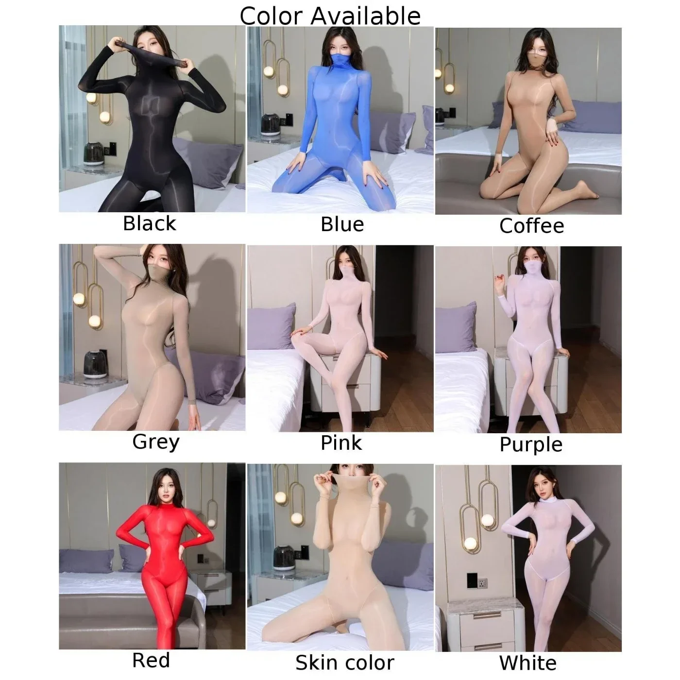 Sexy Lingerie Men Women Seamless Oil Shiny Bodysuit 5D Baotou Tight Turtleneck