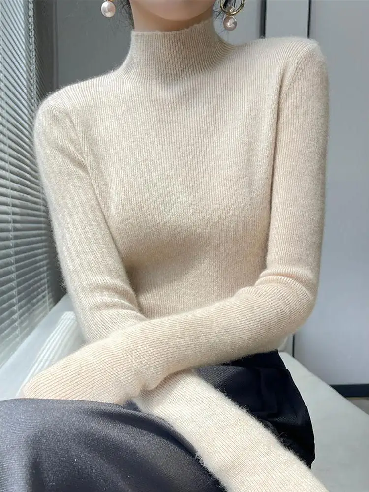 

Women's Slim Fit Knitted Wool Base irt f High Collar Autumn Winter No Pilling Inner Wear Sweater Warm Thermal Knitwear