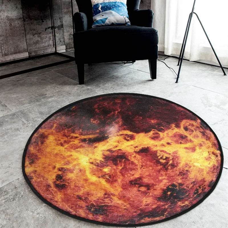 Nordic Trend Round Suede Carpet Living Room Bedroom Non-slip Mat Planet Earth Moon Rug Bath Fashion Room Bedside Carpet