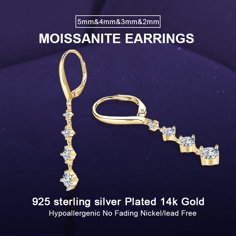 

IOGOU D0.93CT All Moissanite Clip Earrings for Women 925 Sterling Silver Long Tassel Pendant Earrings Trend Wedding Jewelry Gift