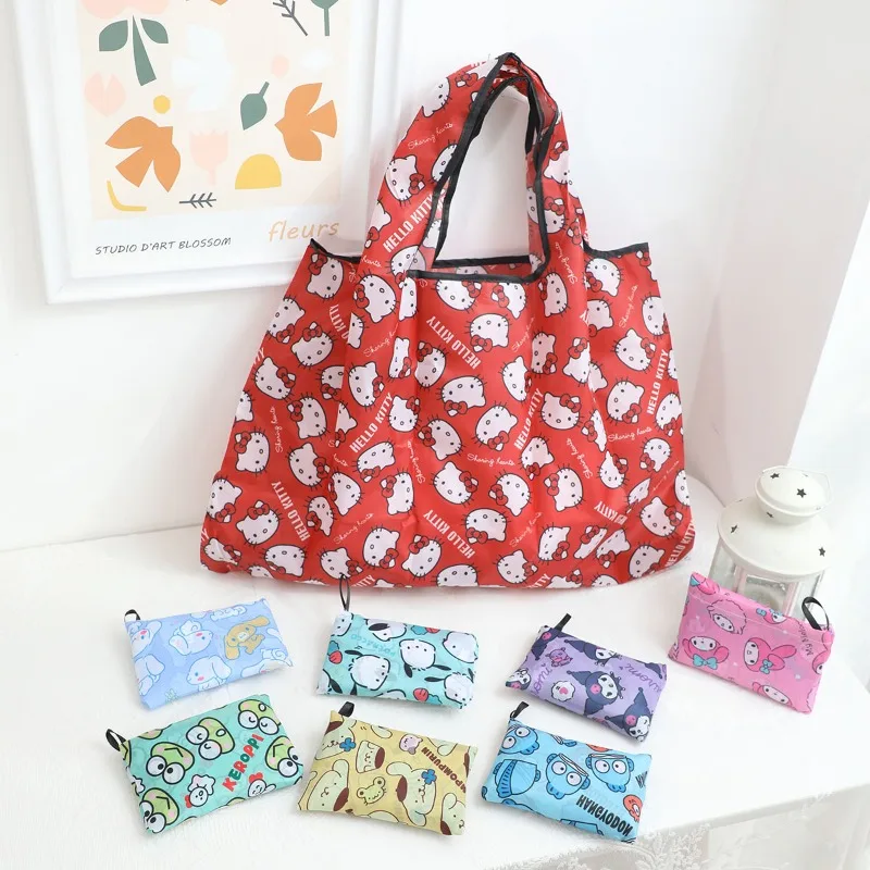 

Sanrio Kuromi Printing Foldable Shopping Bag Cute Handbag Eco-Friendly Shopping Bag Tote Folding Pouch Handbag Supermarket Bag