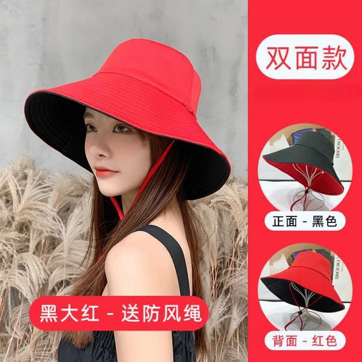 Double-sided solid-color fisherman hat for women Fashionable hat for spring and summer Large brim hat for sun protection