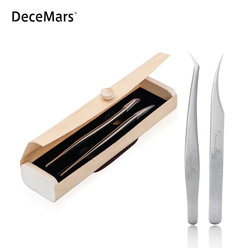 DeceMars Straight and Curved Tip Tweezers Nipper For Eyelash Extensions Makeup Tools lash Extension Tweezers