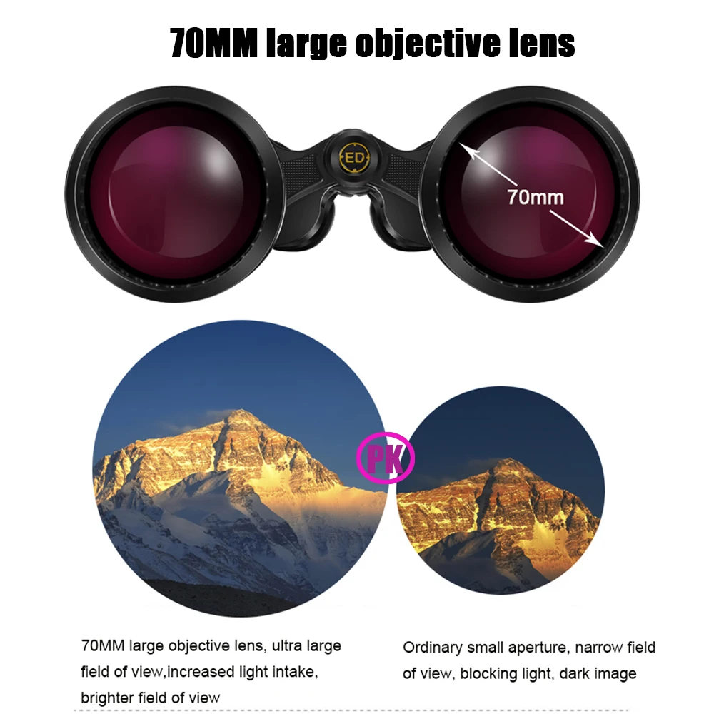 BORWOLF Large Objective lens 25-75X70 Binoculars  FMC Optical  High Power Hunting Birdwatching Telescope