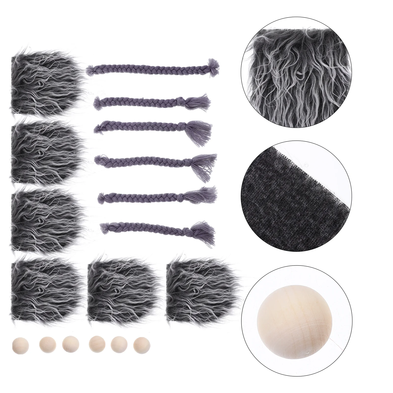 Fake Beard Gnome Craft DIY Set Fluffy Artificial Beards Fur Small Pigtails Faux