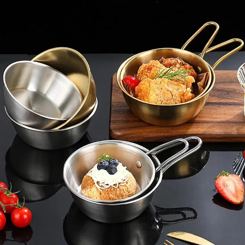 304Stainless Steel Household Korean Cuisine Bowl With Handle Rice Wine Bowls Sauce Seasoning Dish Food Serving Kitchen Tableware