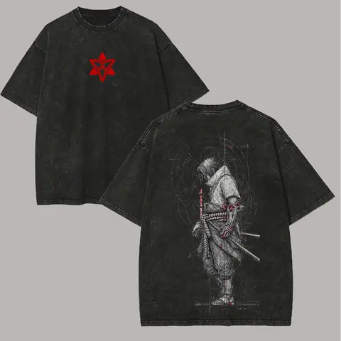 Sasuke Uchiha T Shirt Mangekyou Sharingan Vintage Acid Wash Streetwear Oversized Naruto Retro Anime Graphic Men Tees Cotton
