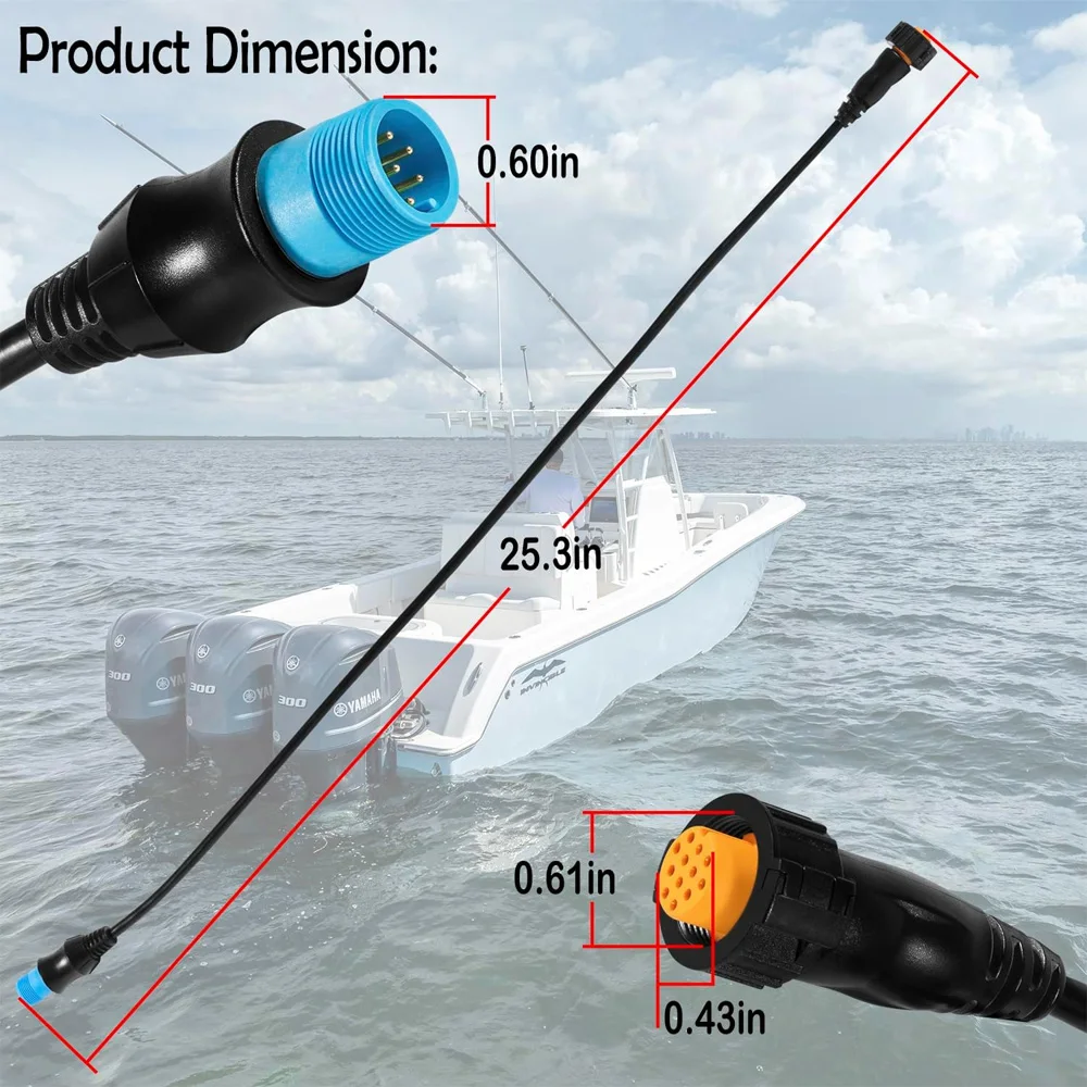 8-Pin Xdcr to 12-Pin Sounder Adapter XID, Black, for Connecting 8-Pin Transducers with XID to 12-Pin Sonar Marine Devices