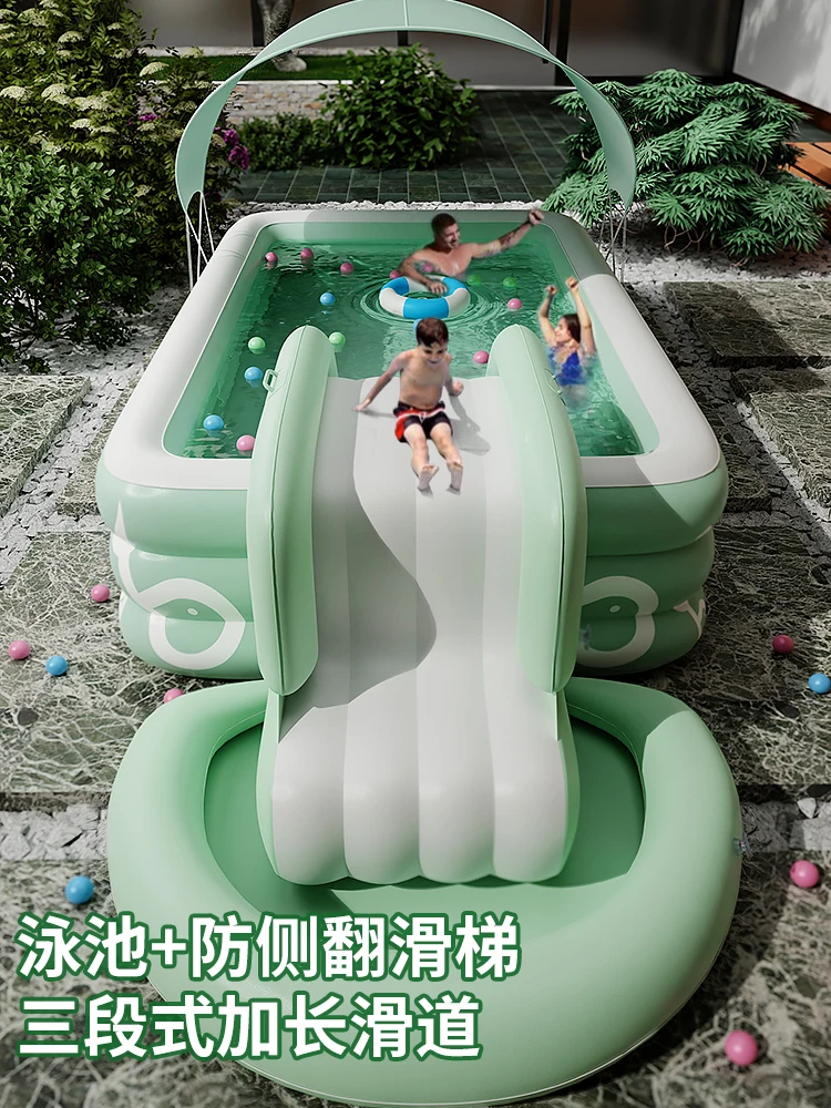 Inflatable swimming pool, home children, thicker slide, kids, large outdoor family, adults, baby baby, play bucket