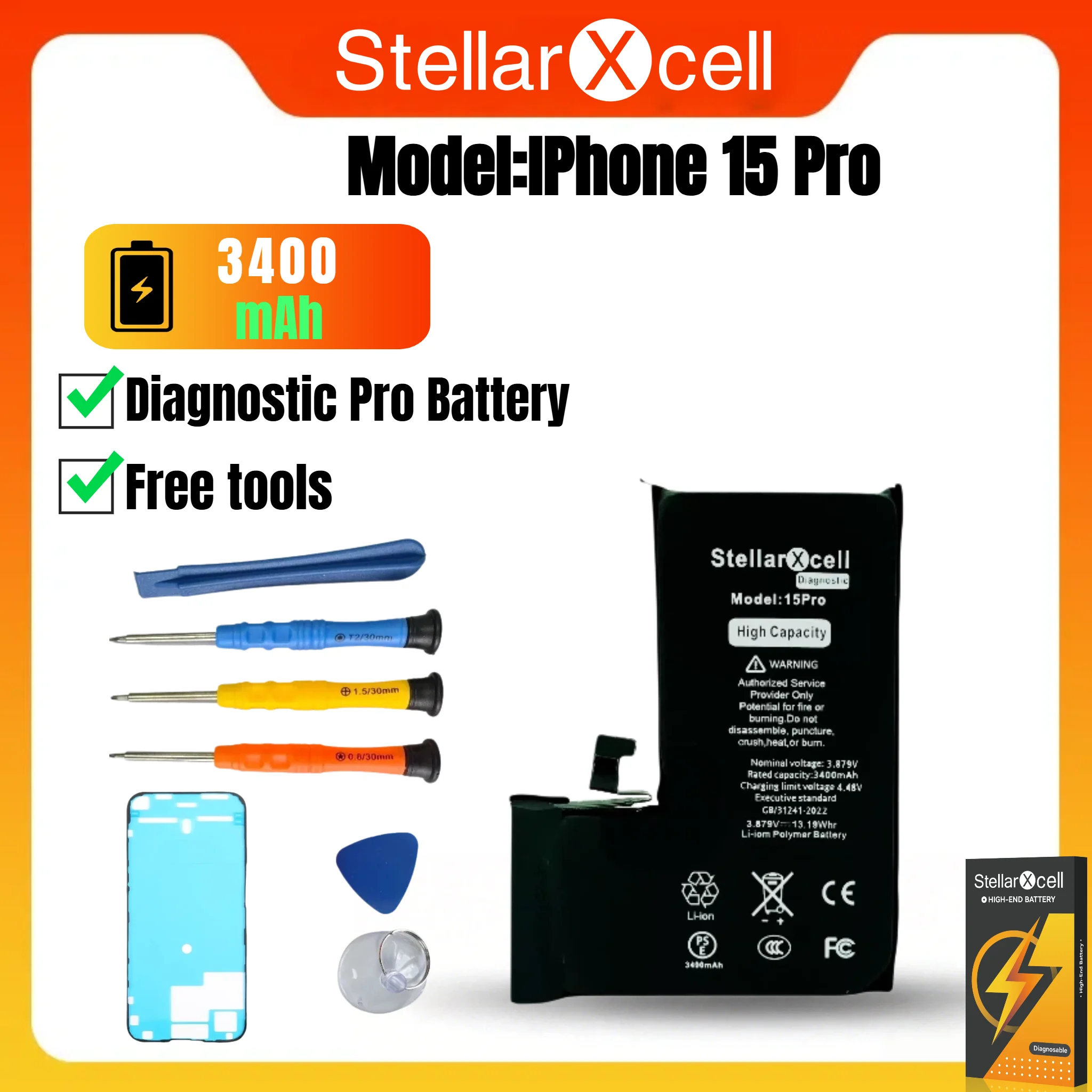 StellarXcell iPhone 15 Pro Max Battery 4770mAh