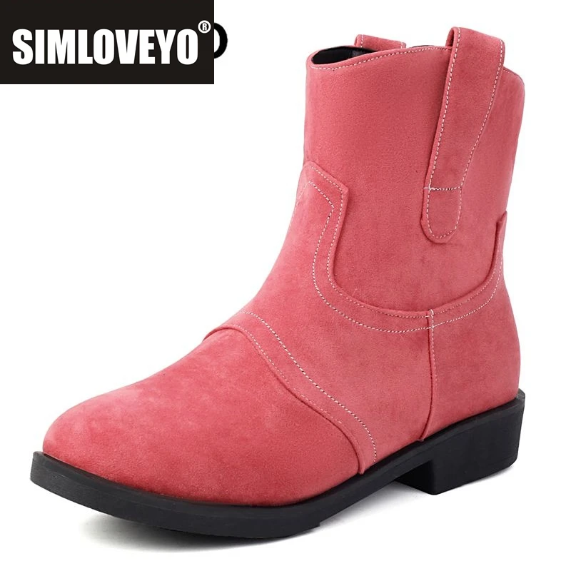 

SIMLOVEYO 2025 Классические замшевые женские ботильоны из флока на плоской подошве без шнуровки, большой размер 42 43 44, повседневные повседневные мягкие женские ботильоны в стиле вестерн