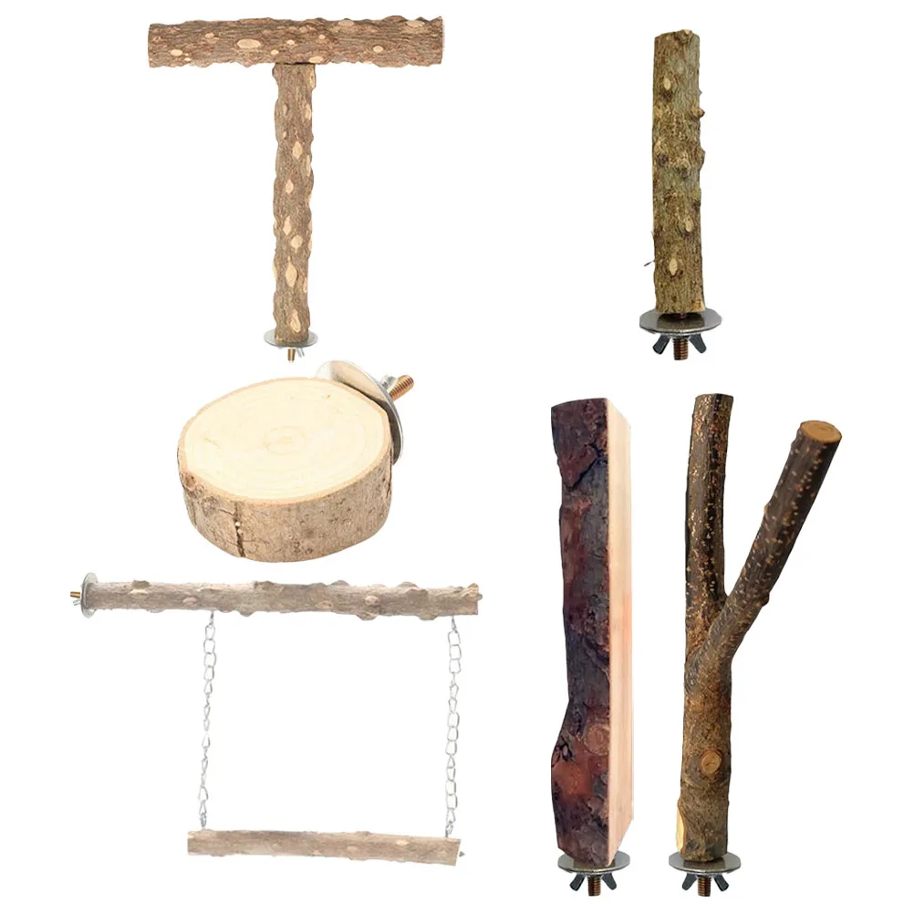 

6 Pcs Wood Bird Perch St Accessories Sturdy Durable Cage Platform For Parrots Pet Birds Finch Wooden Toy Climb Play