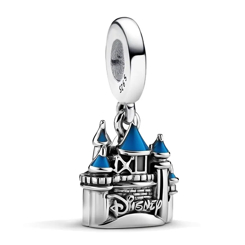 

Customizable Beads Pendant 925 Sterling Silver Engravable Charms Blue Enamel Disney Castle Original DIY Bracelet Fine Jewelry