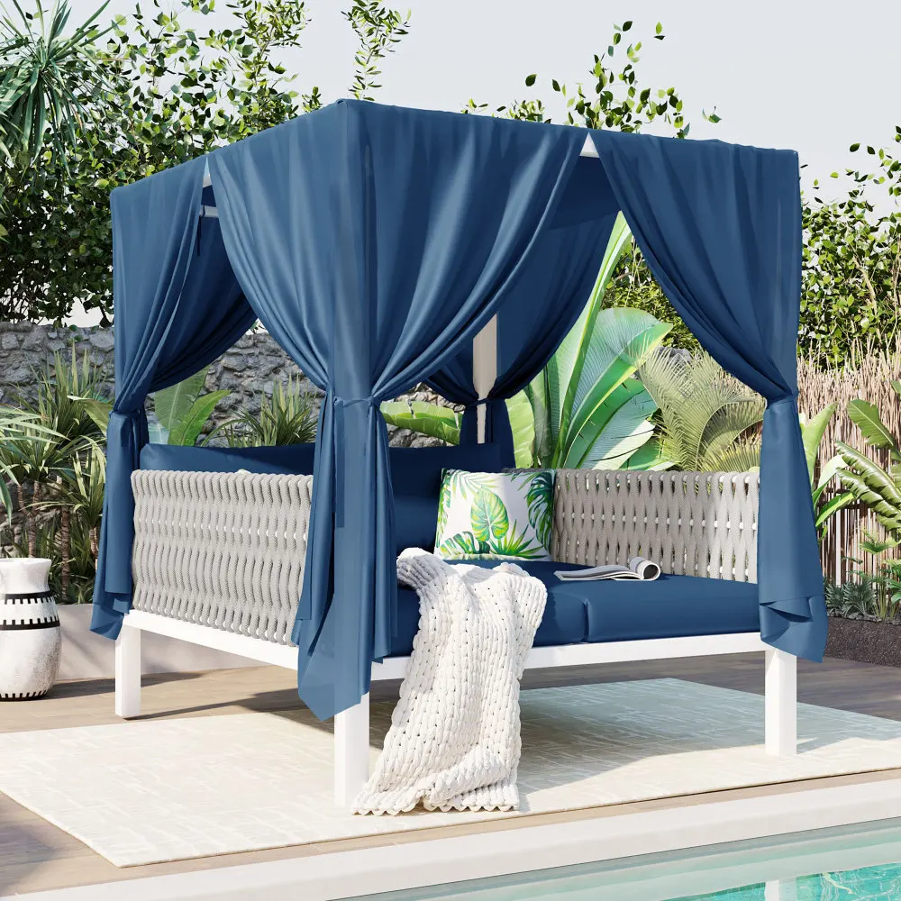 

U_Style Outdoor Patio Sunbed with Curtains, High Comfort, Suitable for Multiple Scenarios