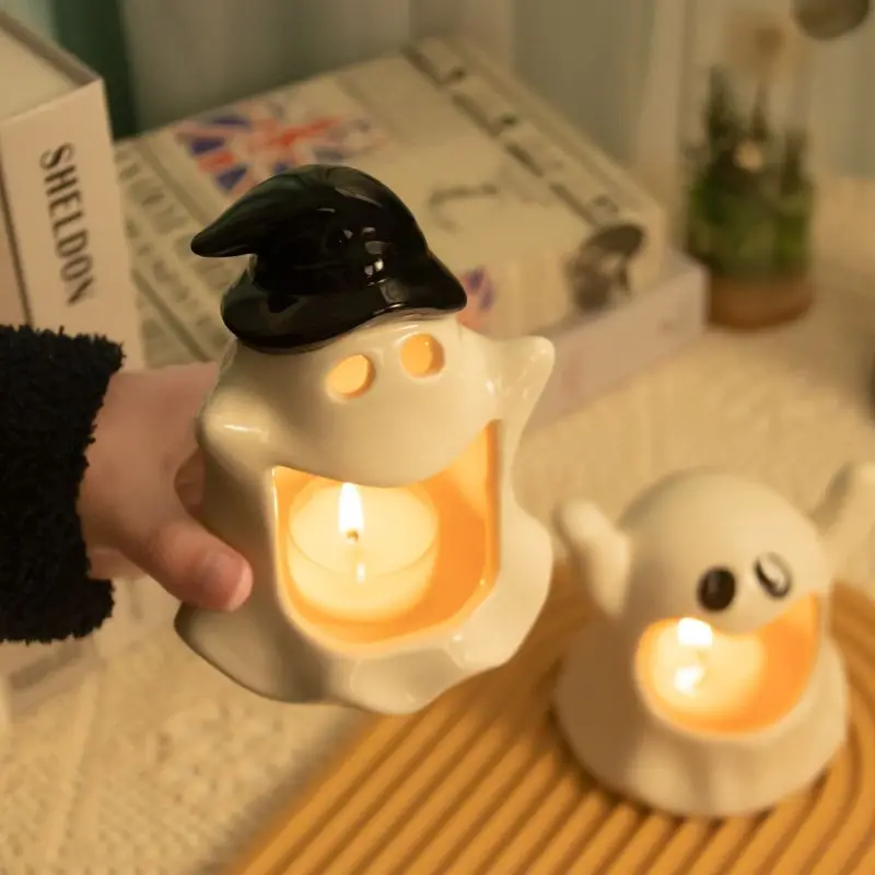 Halloween Ceramic Ghost Candle Holder Cute Desktop Little Devil High Appearance Gift Niche Rare High-end Decor Instagram style