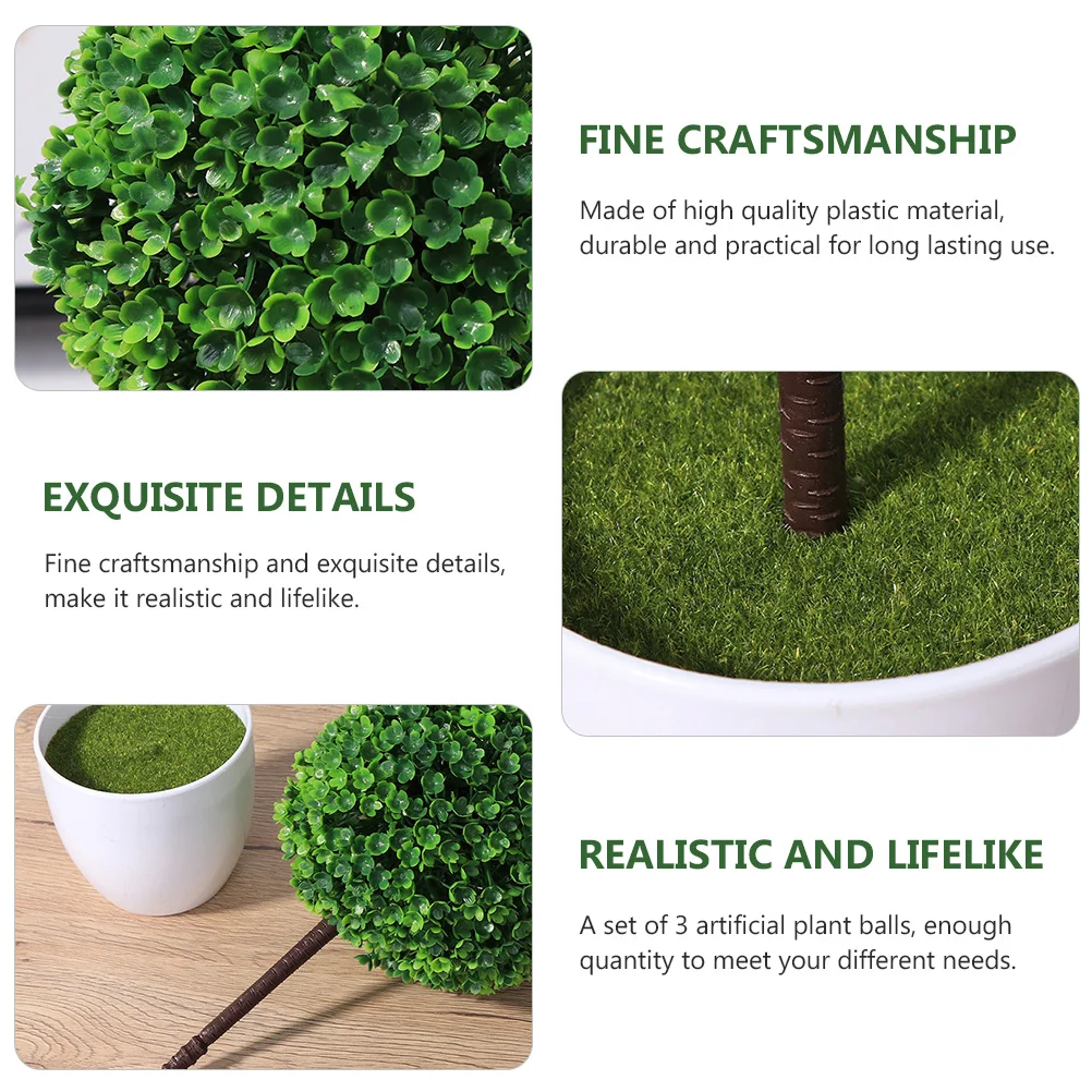 

3Pcs Artificial Plant Ball Cherry Bonsai Lifelike Home Office Decoration Simulation Grass Ball Imitation Green Plant