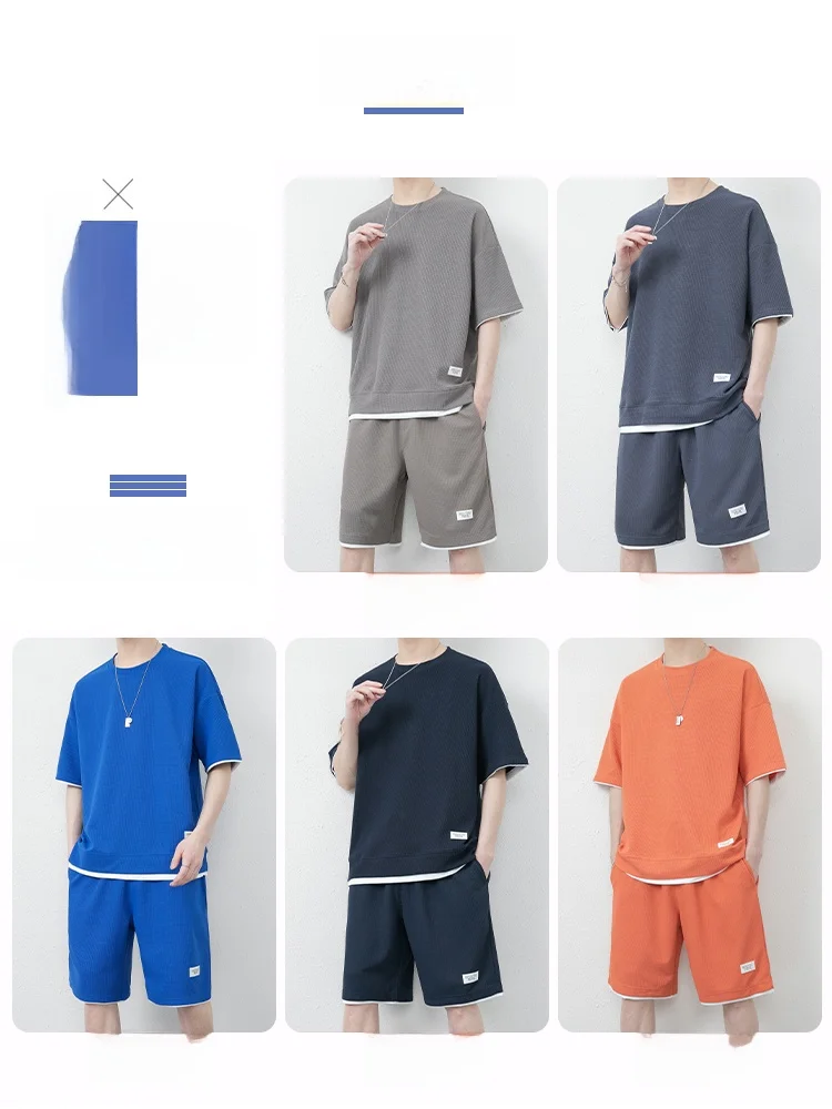 Conjunto de Cseta de Manga Curta e orts de Secagem Rápida em Seda Gelada para Homens, Roupas Esportivas de Verão, Estilo...