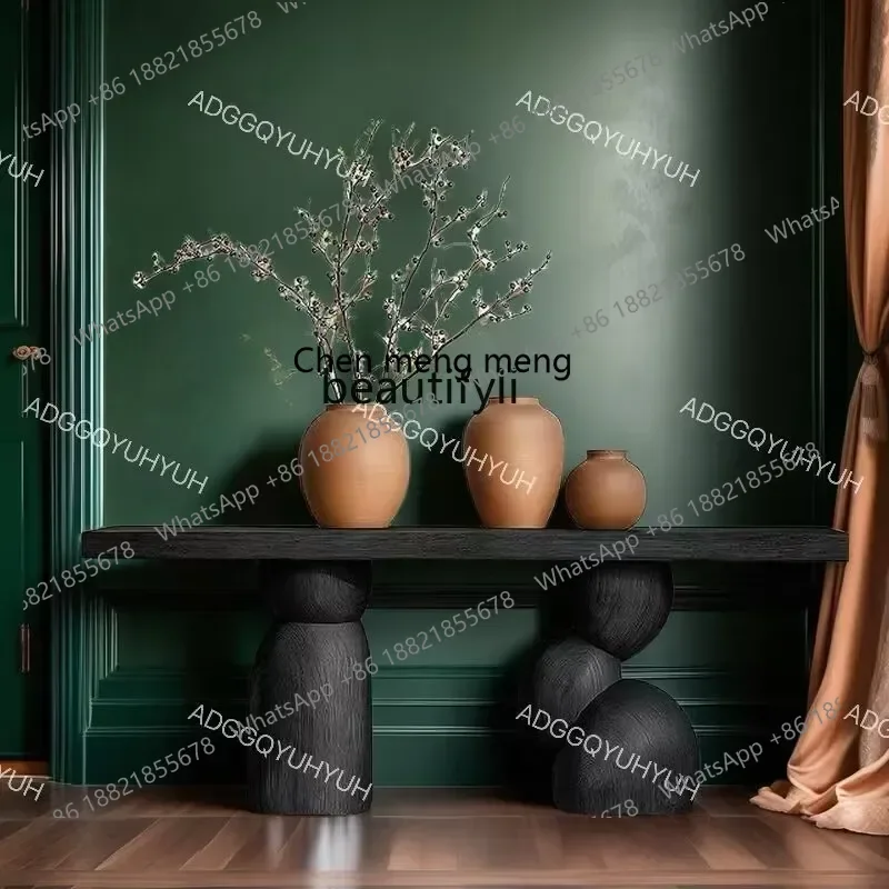 

Medieval wabi-sandy wind solid wood porch table art design sense of home against the wall corridor against the wall decoratio