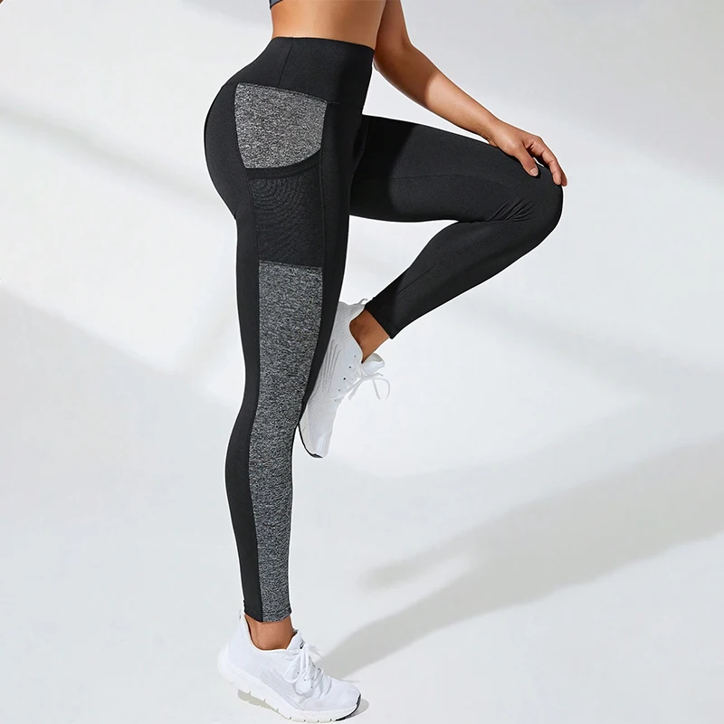 Mesh Colorblocked High Waist Yoga Pants with Pockets Leggings for Women Tummy Control Workout Leggings for Women