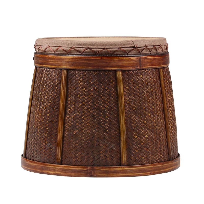 Tatami futon fabric double-sided stool bamboo retro storage coffee table stool kung fu tea ceremony multi-functional