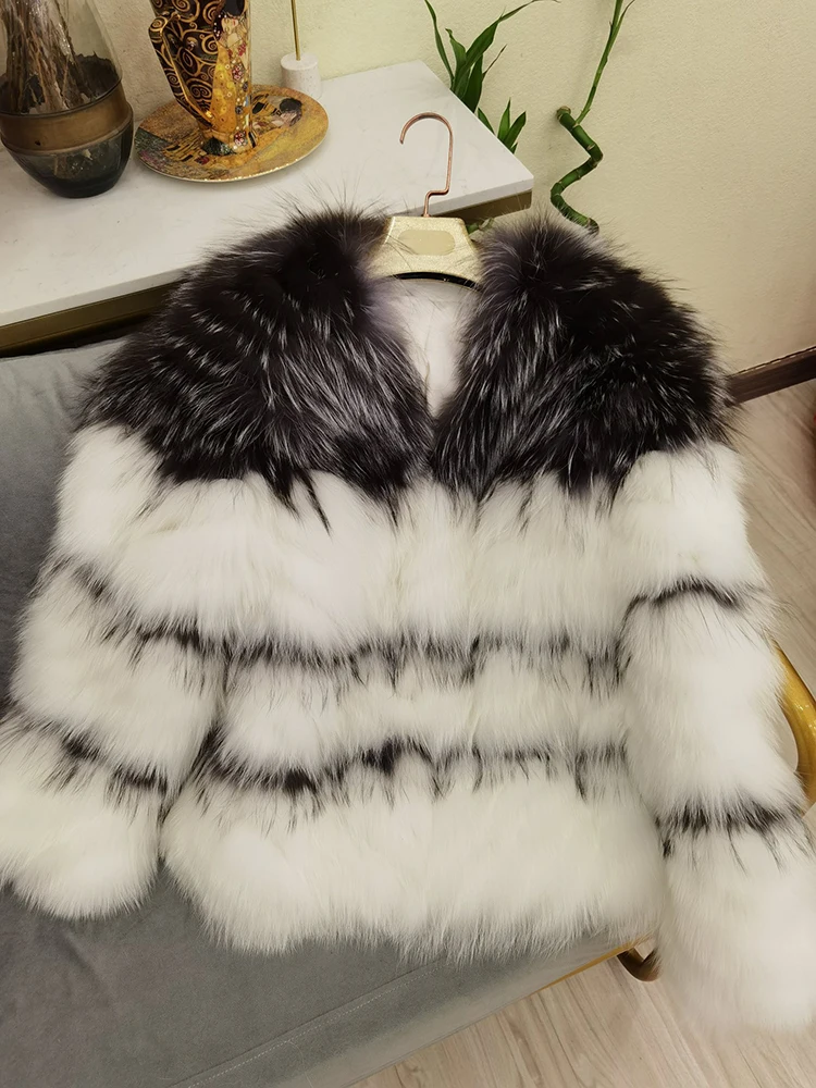 Winter Women New Design Korea Style Real Fox Fur Jacket Coat Lady Winter Natural Fox Fur Overcoat