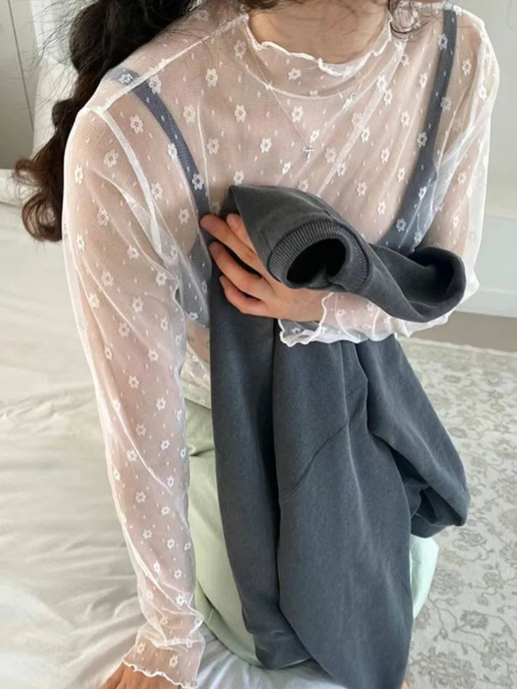 

Spicy Girl Long Sve T-irt Women Summer Strap Dr Inner Thin Veil Outer Ice Silk Sun Protection Cover up Me Top