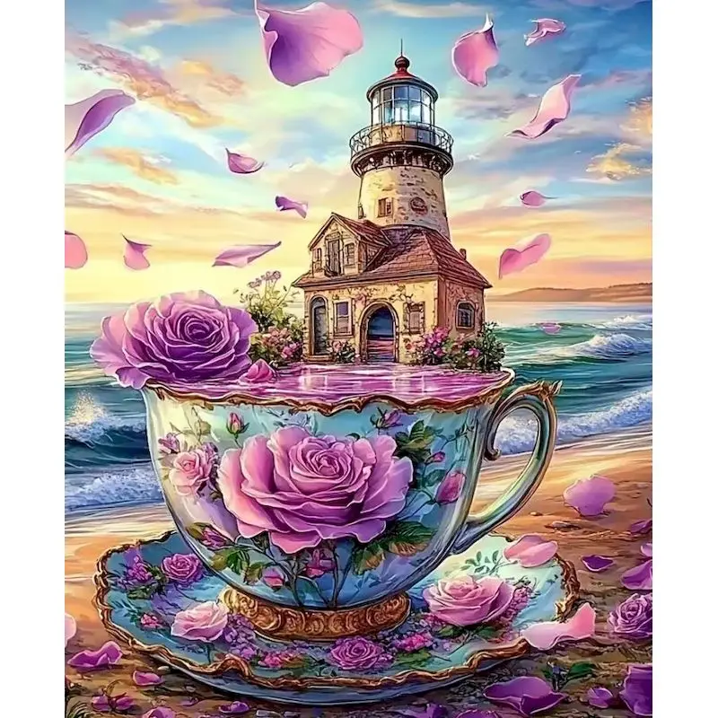 

Cup House Paint By Numbers Handpainted Picture Drawing Scenery Paint for Painting Home Decor Gift Crafts DIY Kits for Beginners