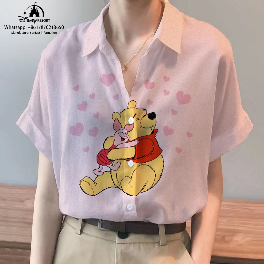 Summer Ladies\' New Disney Brand Winnie the Pooh Anime Harajuku Short-sleeved Shirt Fashion Casual Women\'s Kawaii Tops