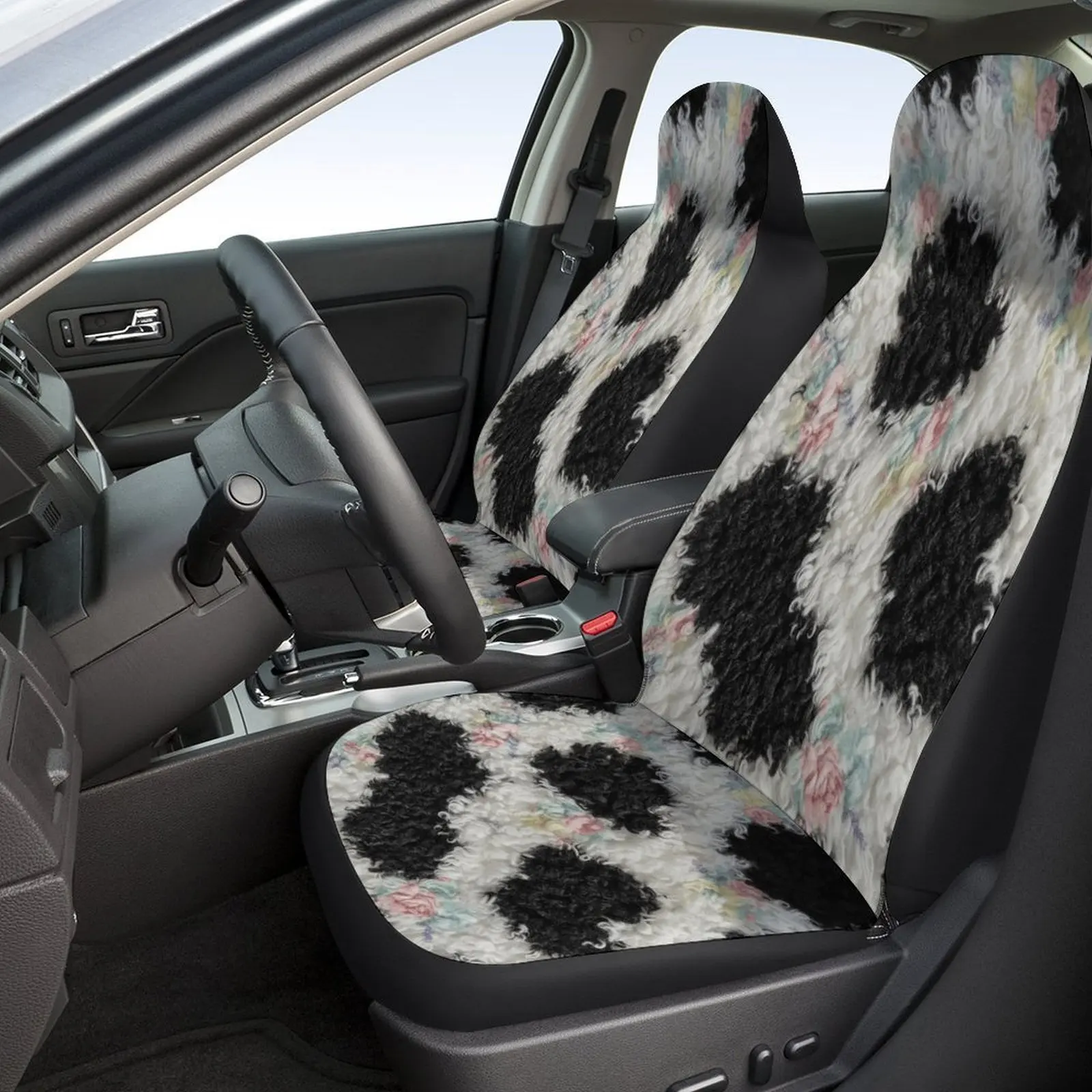 

Floral Polka Dot Fur Themed Car Seat Cover Set For Most Cars, Trendy High-quality Car Seat Protector Covers Full Set, Universal
