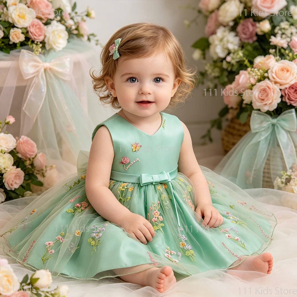 Baby Girls Tutu Dress 1st Birthday Gift Baptism Costume Children Summer Dress Flower Embroidery Princess Dress Photography Gown
