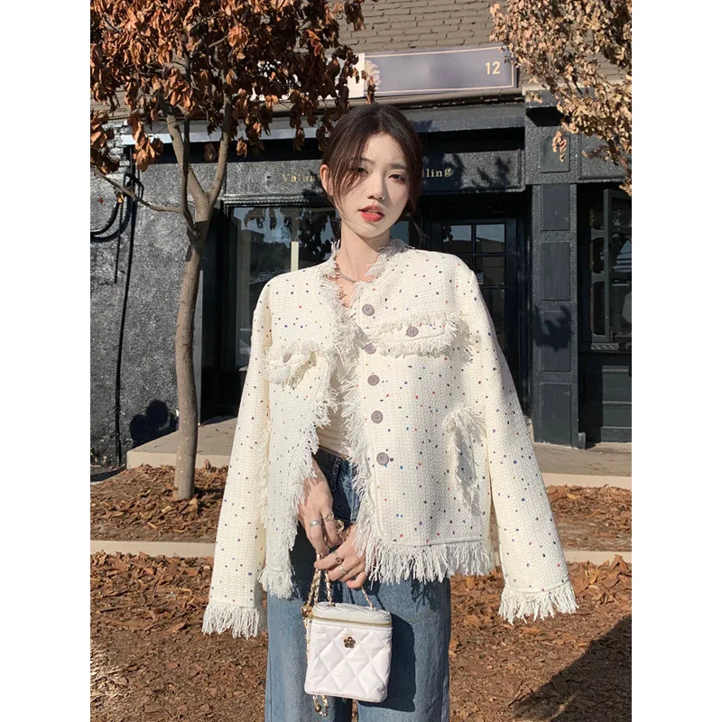 Colorful Polka Dot Tweed Short Jacket Women's Spring Autumn Season Small Fragrant Flowing Top Su Style