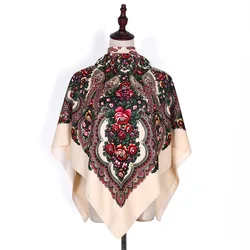 110*110cm Russian Square Scarf Women Floral Print Bandana Ethnic Shawl Babushka Handkerchief Head Wraps Travel Sunscreen Shawls