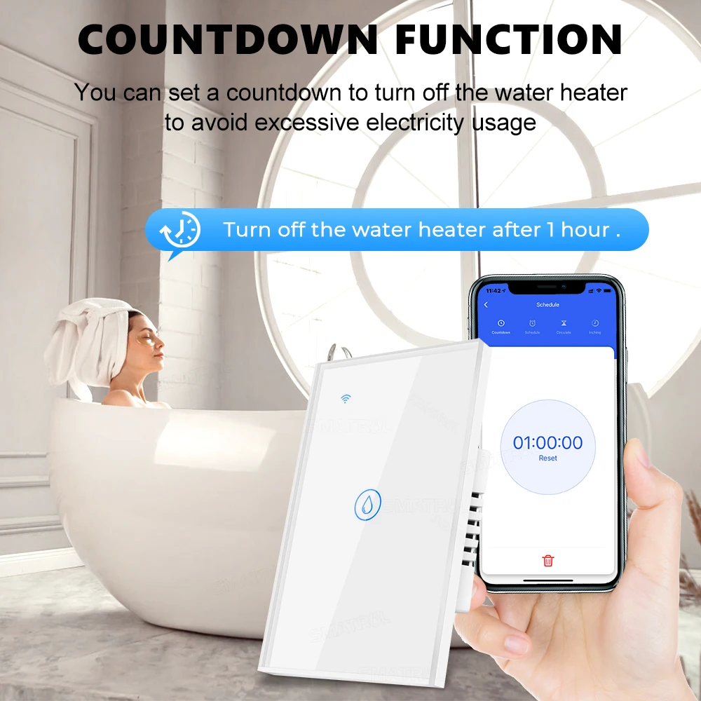 40A Homekit Water Heater Switch Smart Boiler Water Heater WiFi Light Switch Timer Panel Switch High Power Support Alexa Alice