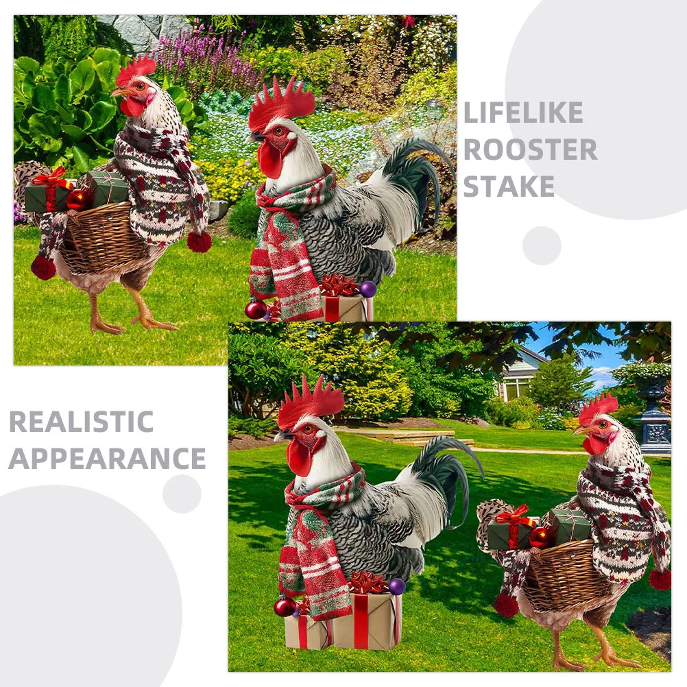 

2Pcs Iron Rooster Garden Stake Realistic Lifelike Yard Decor Outdoor Lawn Ornament Metal Garden Decoration Rooster Stake Sign