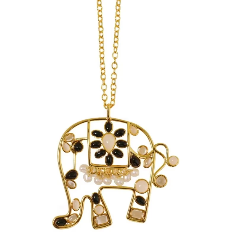 

Europe Colorful Gemstones Glass Pearl Top Quality Elephant Necklace Women Luxury Jewelry Trend