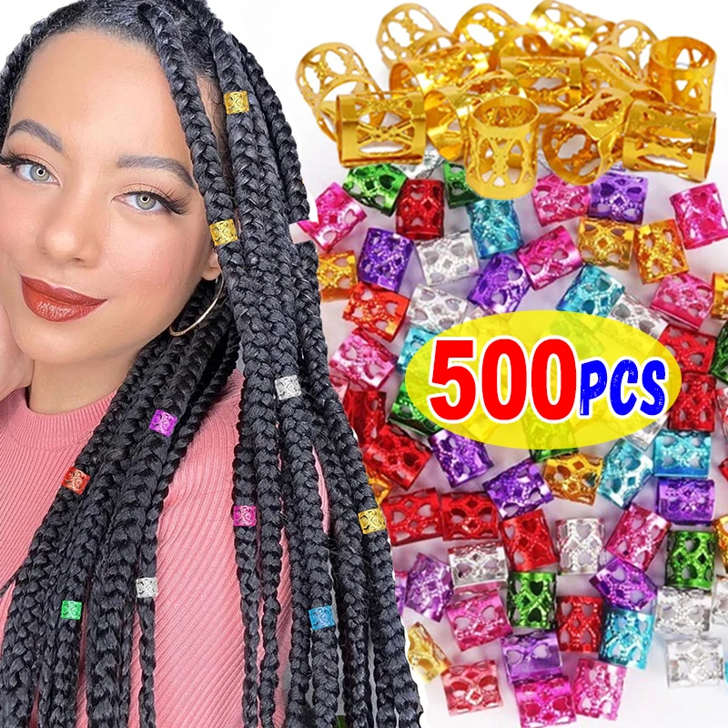 

100/500pcs Gold Silver Dreadlock Hair Rings Cuff Clips Hair Braids Colorful Dirty Braids Beads Hairpin Jewelry Hair Accessories