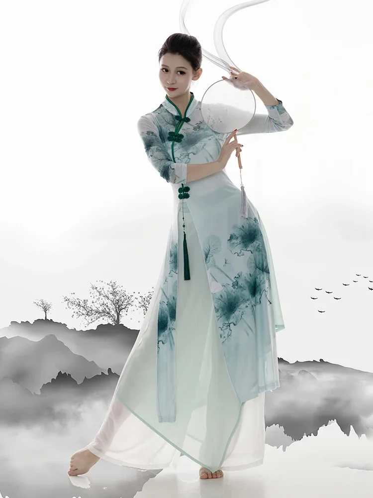 

Classical Dance Cheongsam Dance Costume Chinese Classic Dance Exercise Clothing Gauze Clothes Suit Performance Wear