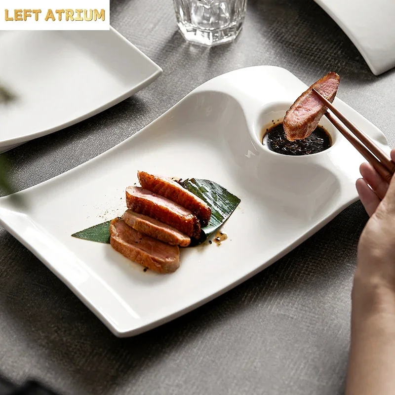 Irregular Ceramic Plate Steak Sushi Jiaozi Plate with Vinegar Plate Shell Cold Dish Ceramic Tableware Kitchen Decoration Tray