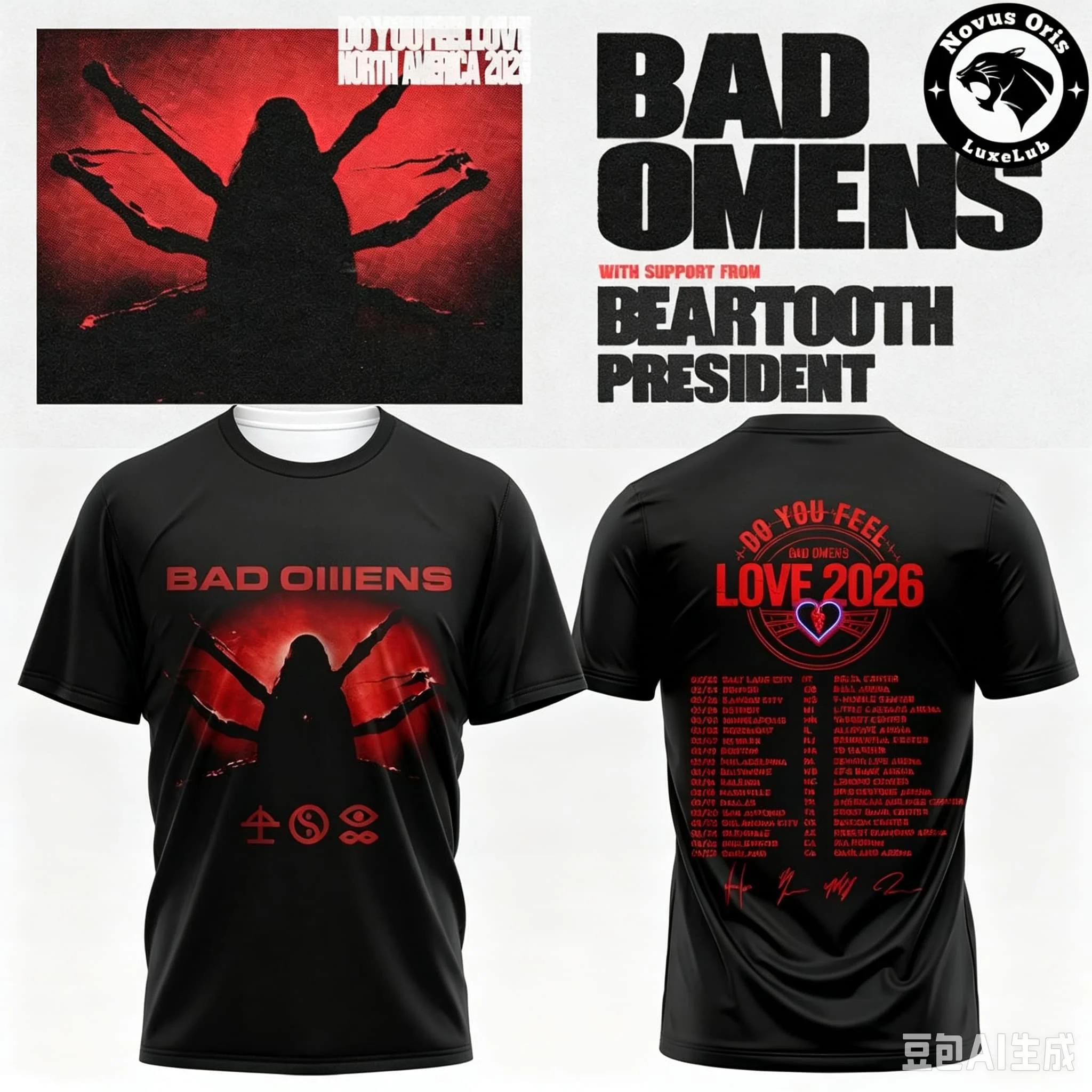 Bad Omens Do You Feel Love 2026 North America Tour Short Sleeve T-Shirt, Metal Rock Concert Fan Tee, Unisex Family Matching Tops