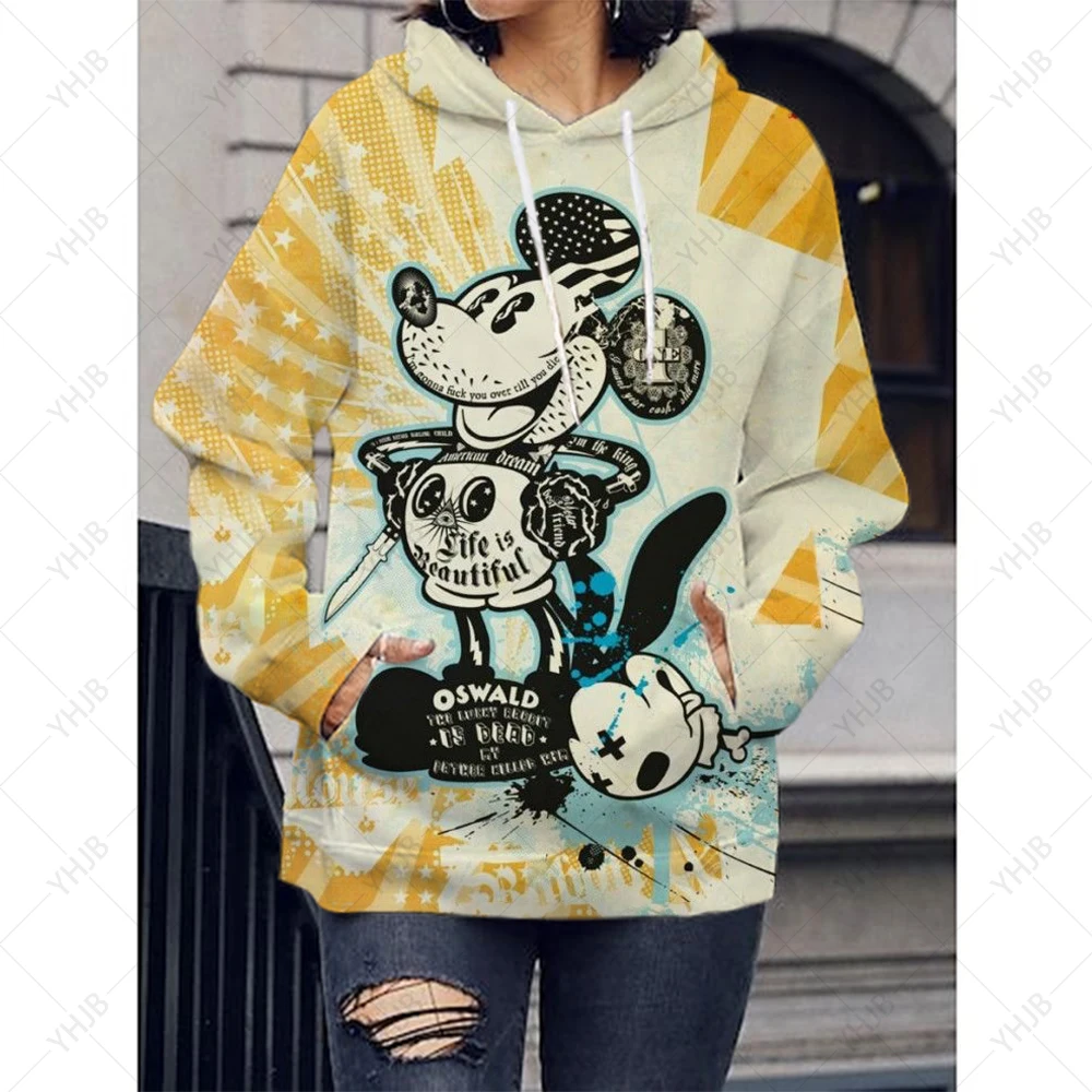 Disney Hoodies Women Minnie Mickey Mouse Hoodies Cartoon Tops Long Sleeve Pockets Sweatshirts Fashion Oversized Hooded Women