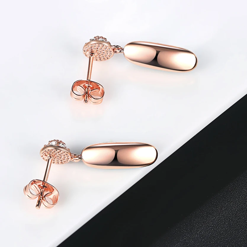 Retro Drop Earrings For Women Classic Design Long Oval Blue Crystal Rose Gold Color Birthday Gift Wholesale Fashion Jewelry E748 image 4