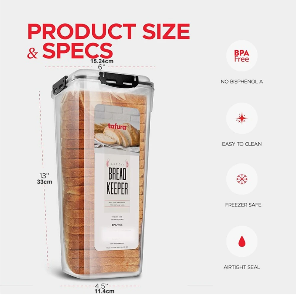 Recipiente de armazenamento de pão de 4 litros, caixa de pão de plástico com tampa de vedação, caixa de armazenamento de pão, dispensador de pão de sanduíche, armazenamento de pão